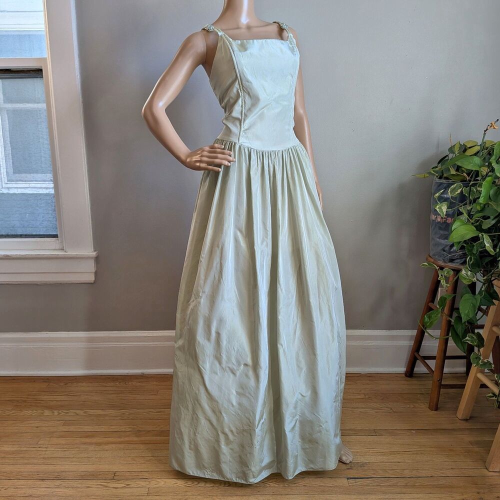 Vintage Y2K JM for Gunne Sax Green Prom Gown Maxi Dress Iridescent Size 11/12